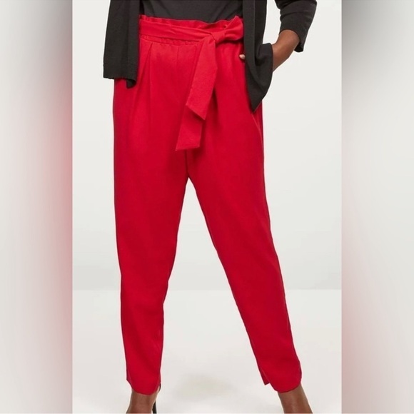 Lane Bryant Belted Slim Leg Red Ankle Pants Size 16 - Picture 13 of 14